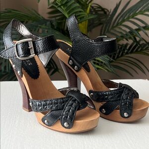 Guess Black Strappy Leather Heels